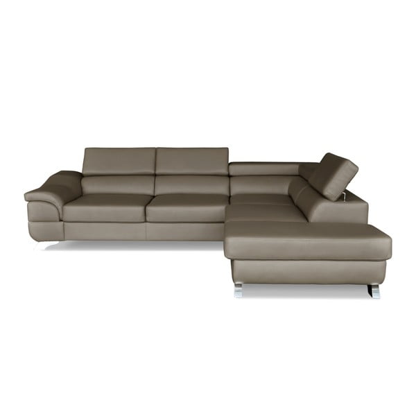Pelēkas un brūnas ādas stūra dīvāns-guļamā gulta Windsor & Co. Dīvāni Omnikron, labais stūris