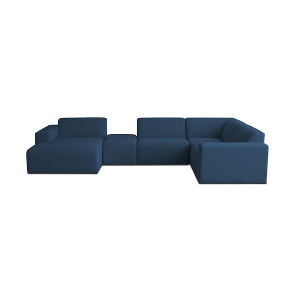 Tumši zils stūra dīvāns no buklē auduma (U veida) Roxy – Scandic
