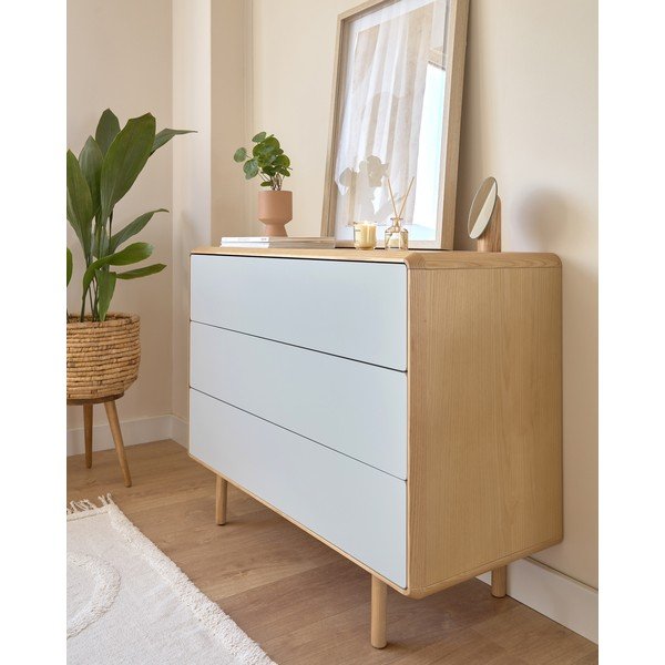 Pelēka/dabīga toņa kumode ar oškoka imitāciju 99x78,5x42 cm Anielle – Kave Home-image-3