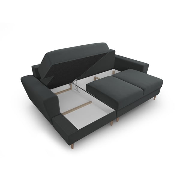 Tumši pelēks samta salokāms stūra dīvāns ar uzglabāšanas vietu (ar kreiso stūri/ar zvilni) Kyoto – Cosmopolitan Design-image-3