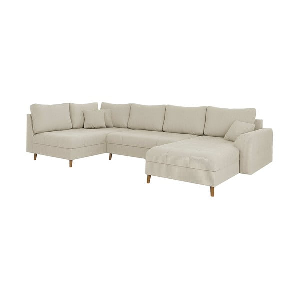 Krēmkrāsas velveta stūra dīvāns (ar labo stūri/U veida) Ariella – Ropez