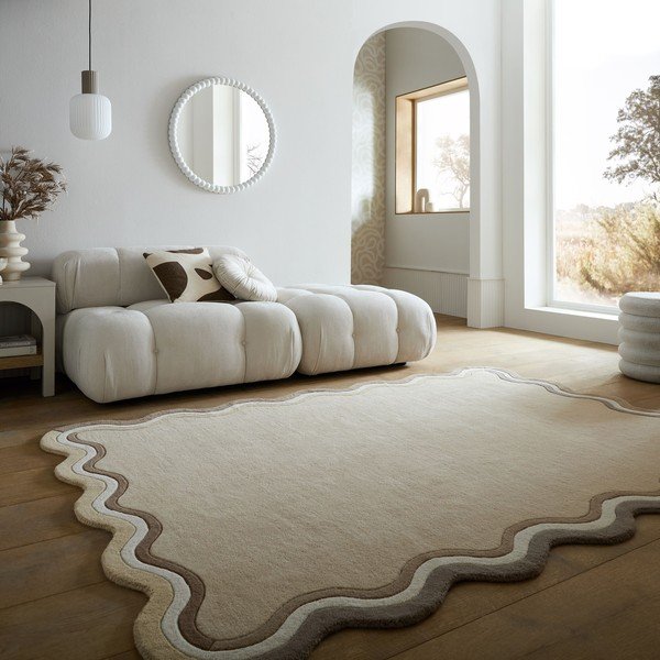 Dabīga toņa ar rokām darināts vilnas paklājs 200x290 cm Leo Scallop – Flair Rugs-image-1