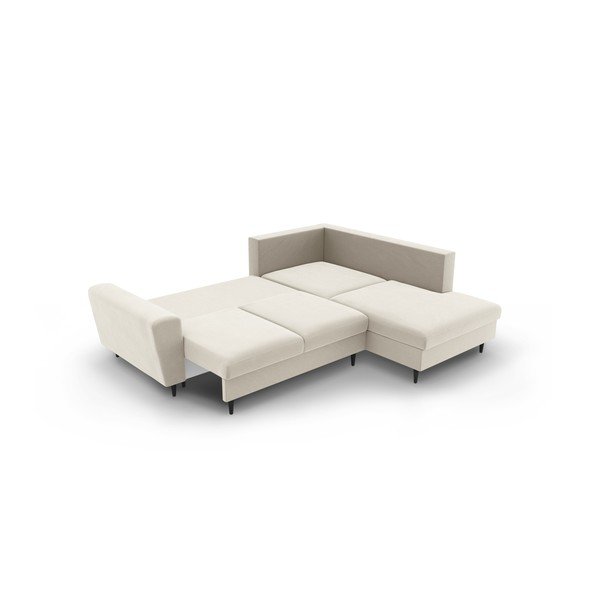 Bēšs samta salokāms stūra dīvāns ar uzglabāšanas vietu (ar labo stūri/L veida) Kyoto – Cosmopolitan Design-image-4