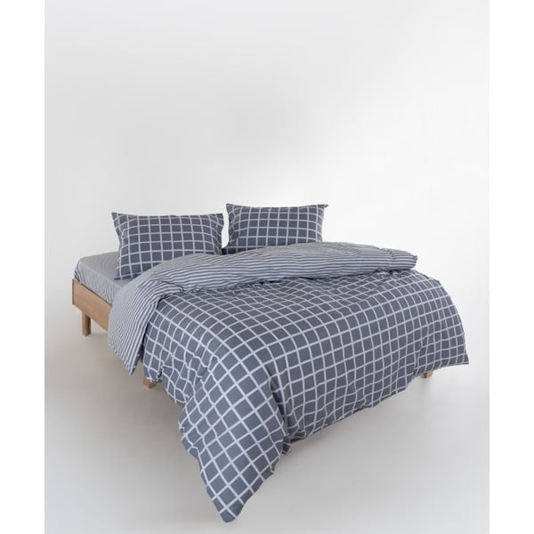 Pelēka vienguļamā gultas veļa no ranforce kokvilnas 140x200 cm Linear Calm Geometric – Mila Home Luxury-image-2