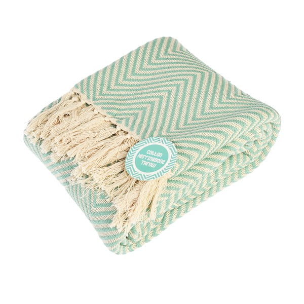 Piparmētru zaļš kokvilnas pleds 150x235 cm Herringbone – Rex London