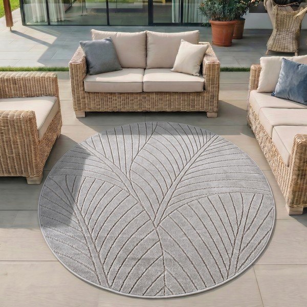 Sudraba krāsas apaļš iekštelpu un āra paklājs ø 120 cm Nova 1203 – Ayyildiz Carpets-image-1