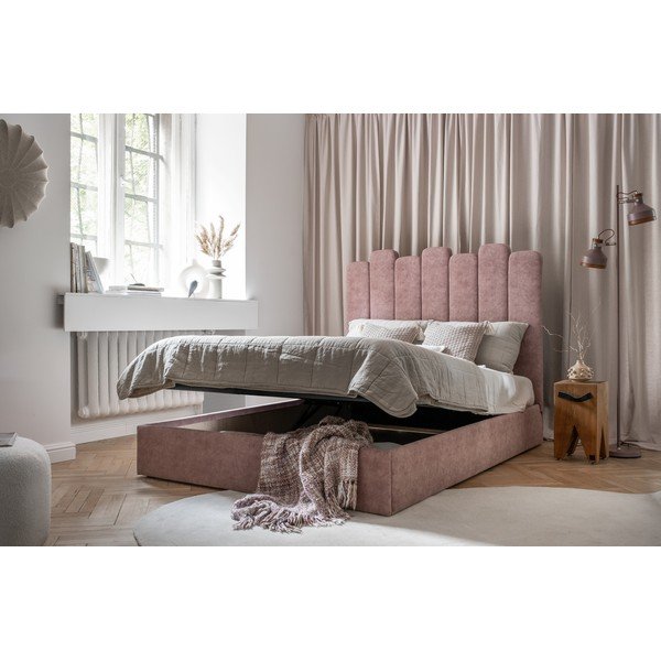 Rozā mīksta divvietīga gulta ar uzglabāšanas vietu un režģi 140x200 cm Dreamy Aurora – Miuform-image-4