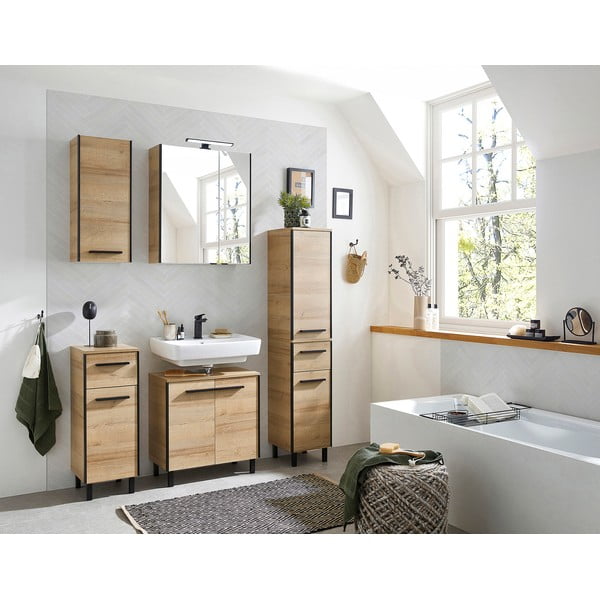 Dabīga toņa piekarams skapītis zem izlietnes ar ozolkoka imitāciju 53x60 cm Quickset 395 – Pelipal-image-1