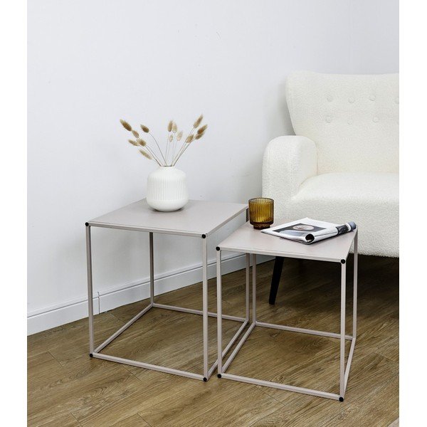 Bēši metāla žurnālgaldiņi (2 gab.) 38x38 cm Alrik – Yes Everyday-image-1