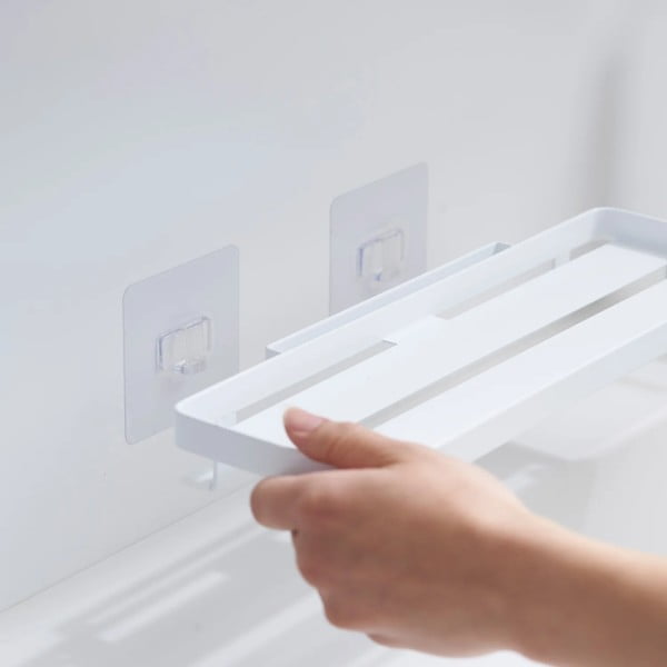 Matēti balts tērauda vannas istabas plaukts ar uzstādīšanu bez urbšanas Film Hook – YAMAZAKI-image-3