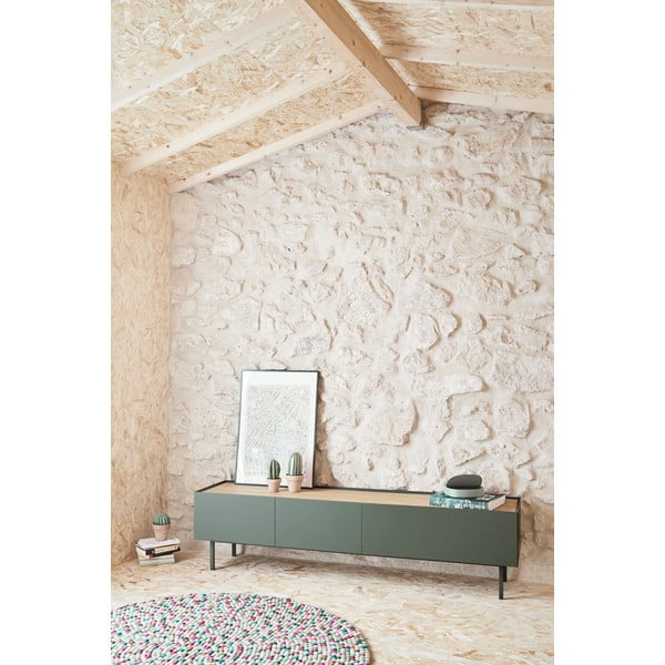 Zaļš/dabīga toņa TV galdiņš ar ozolkoka imitāciju 180x45 cm Arista – Teulat-image-1