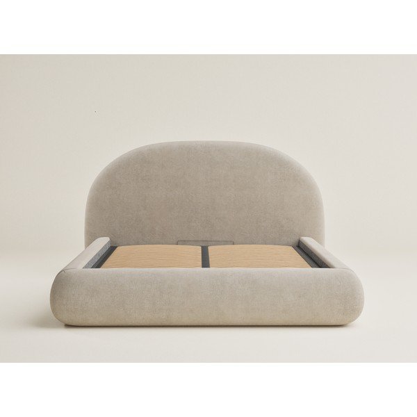 Bēša polsterēta divvietīga gulta ar veļas kasti un redelēm 140x200 cm Maumere – Maison de Rêve-image-2