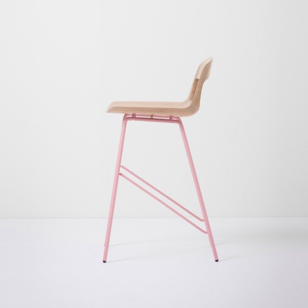 Bāra krēsls ar masīvu ozolkoka sēdekli un rozā kājām Gazzda Leina, augstums 84 cm-image-4