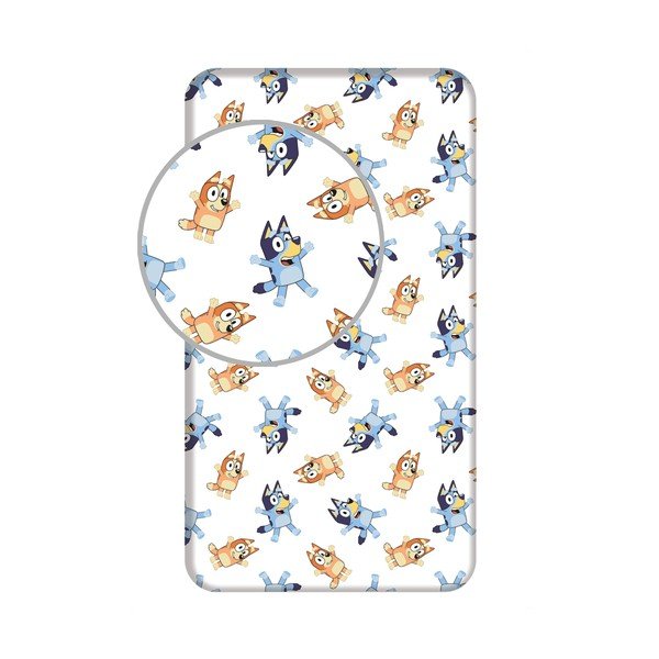 Balts vienguļamais kokvilnas bērnu palags ar gumiju 90x200 cm Bluey – Jerry Fabrics