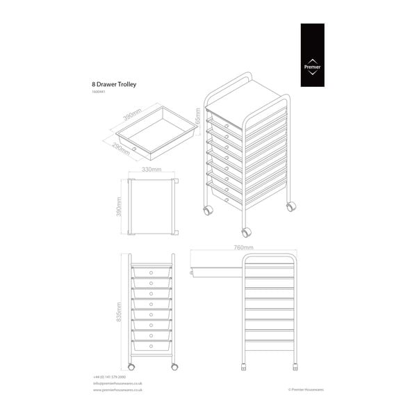 Balts/sudraba krāsas plastmasas plaukts uz riteņiem 33x83 cm – Premier Housewares-image-1
