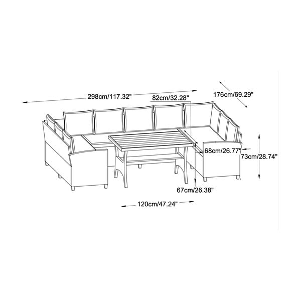 Bēšs dārza atpūtas komplekts 9 personām Ventura – Unique Furniture-image-4