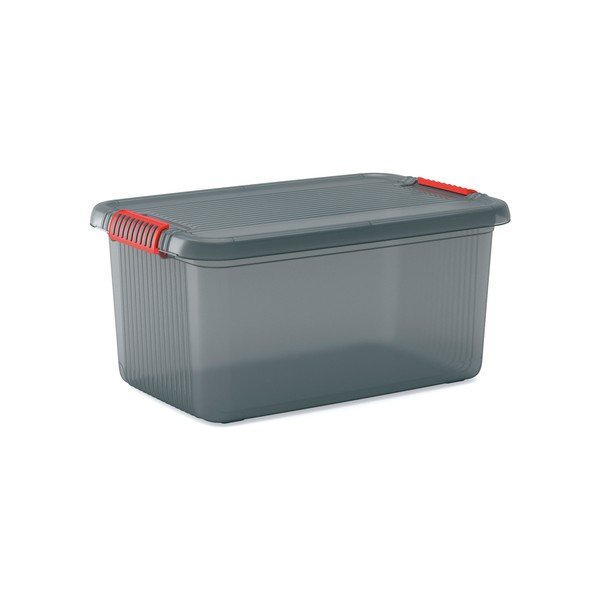 Pelēka plastmasas uzglabāšanas kaste ar vāku 59x39x28 cm K Latch Box – KIS