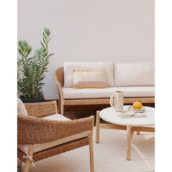 Krēmkrāsas/dabīga toņa eikalipta masīvkoka dārza atpūtas komplekts 4 personām Pola – Kave Home-image-1