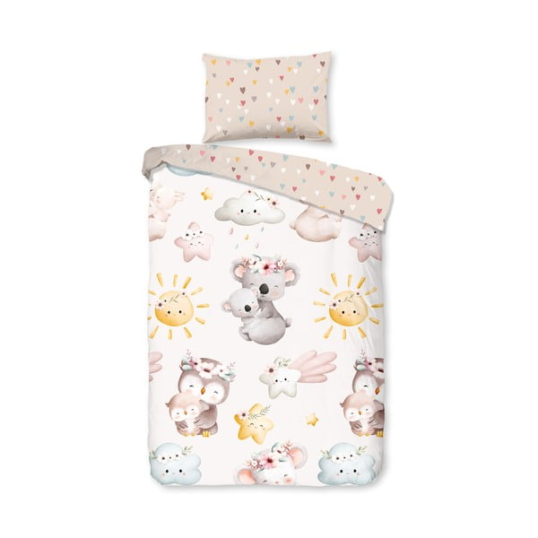 Brūna/bēša kokvilnas bērnu gultas veļa 100x135 cm Hugs – Good Morning
