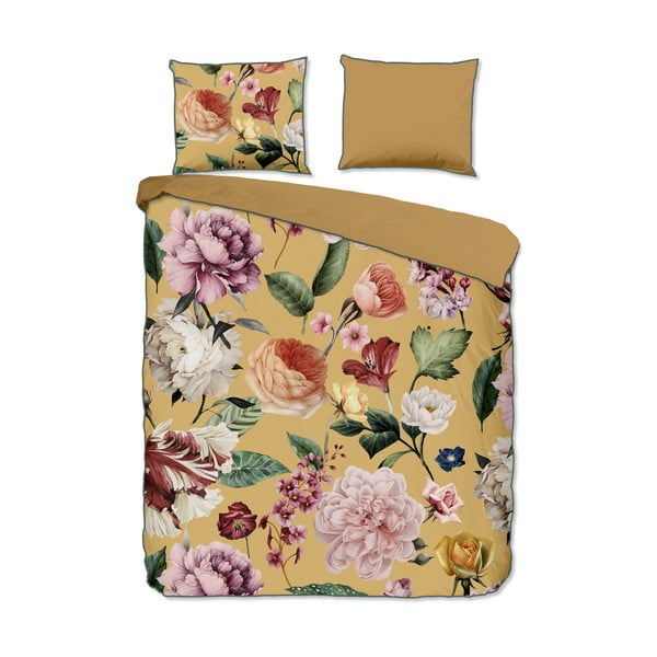 Okera dzeltena divguļamā gultas veļa no kokvilnas satīna 240x220 cm Fiori – Descanso
