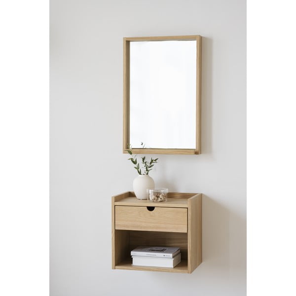 Dabīga toņa ozola masīvkoka piekarināms/ar plauktiem naktsskapītis Hillmond – Rowico-image-1