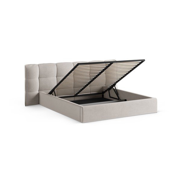 Bēša polsterēta divvietīga gulta ar veļas kasti un redelēm 180x200 cm Eric – Micadoni -image-2