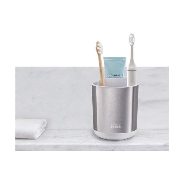 Sudraba krāsas nerūsējošā tērauda trauks zobu birstei Duo Steel – Joseph Joseph-image-4