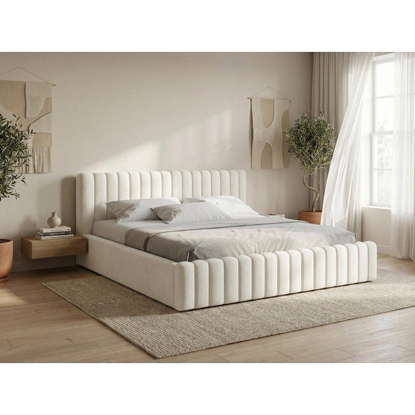 Zaļa polsterēta divvietīga gulta ar veļas kasti ar redelēm 140x200 cm Lemi – Makamii-image-1