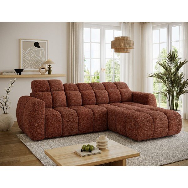 Sarkans stūra dīvāns no buklē auduma (ar labo stūri/ar zvilni) Fanito – ELTAP-image-3