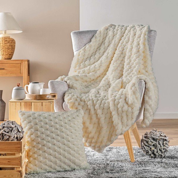 Ziloņkaula krāsas mikroplīša pleds 180x220 cm Frosty – douceur d'intérieur-image-4