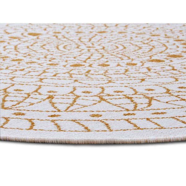 Okera dzeltens/balts apaļš āra paklājs ø 140 cm Porto – NORTHRUGS-image-3