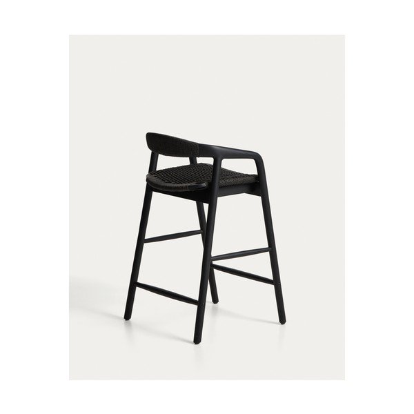 Melns ozola masīvkoka bāra krēsls ar roku balstiem (sēdekļa augstums 65 cm) Derile – Kave Home-image-2