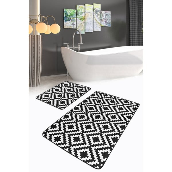 Balti/melni vannas istabas paklājiņi (2 gab.) 60x100 cm – Mila Home-image-2