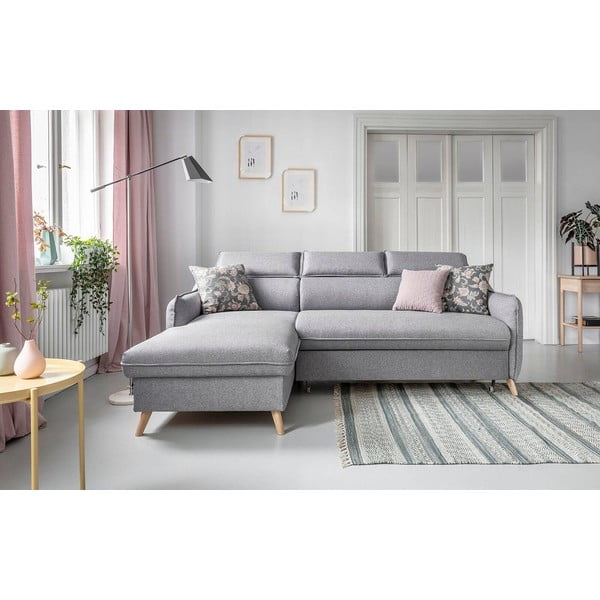 Gaiši pelēks salokāms stūra dīvāns (ar kreiso stūri) Sweet Harmony – Miuform-image-1