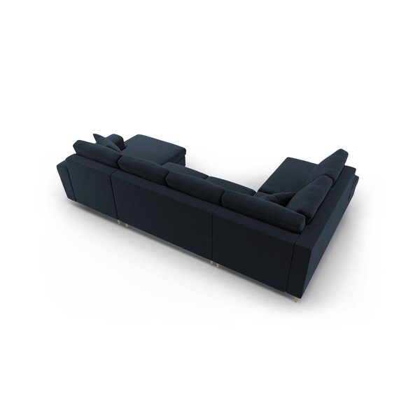 Tumši zils samta salokāms stūra dīvāns ar uzglabāšanas vietu (ar kreiso stūri/U veida) Kyoto – Cosmopolitan Design-image-4