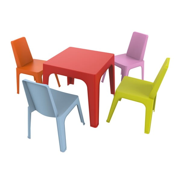 Bērnu dārza komplekts ar 1 sarkanu galdu un 4 krēsliem Resol Julieta