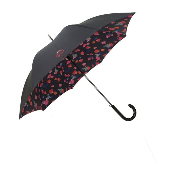 Melns skūts lietussargs ar rozā detaļām Ambiance Enamorado, ⌀ 104 cm