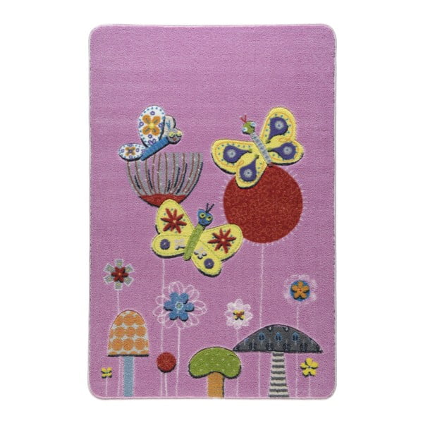 Bērnu rozā paklājs Confetti Butterfly Efect, 133 x 190 cm
