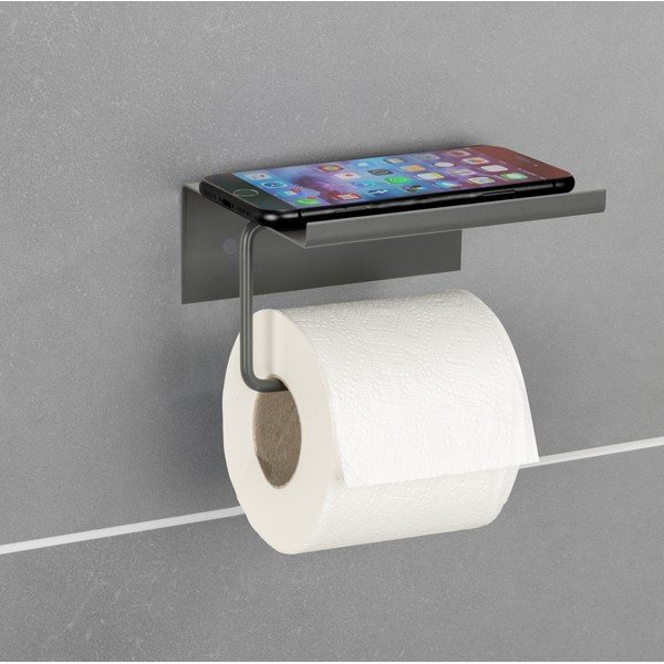 Antracīta pelēks metāla pašlīmējošs tualetes papīra turētājs ar plauktu Desulo – Wenko-image-1