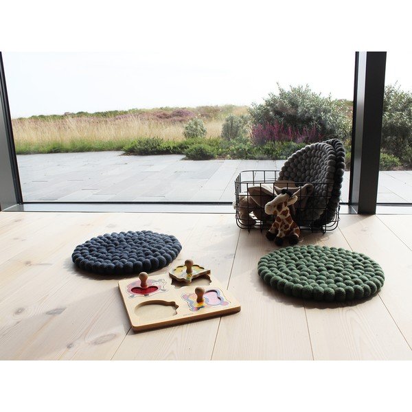Tumši zils vilnas bumbiņu paliktnis krēslam Wooldot Ball Chair Pad, ⌀ 30 cm-image-4