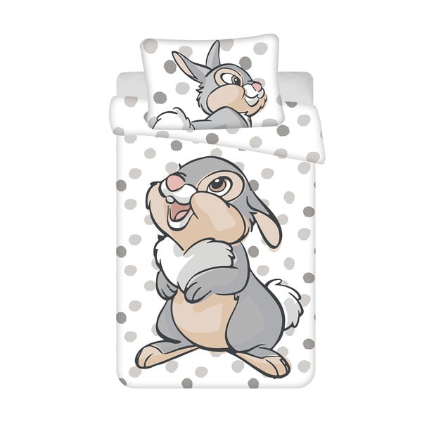 Balta/pelēka kokvilnas bērnu gultas veļa 100x135 cm Thumper "Dots" – Jerry Fabrics