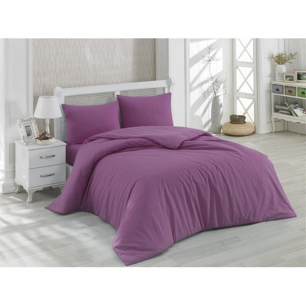 Violeta divguļamā/īpaši gara gultas veļa no ranforce kokvilnas ar palagu 200x220 cm – Mijolnir-image-1