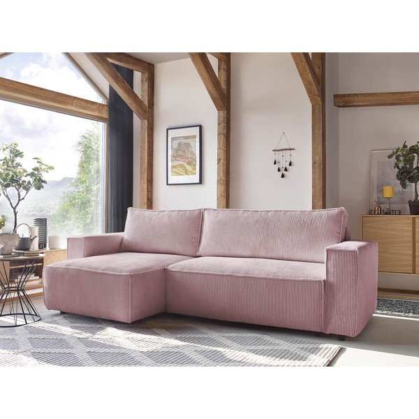 Gaiši rozā velveta salokāms stūra dīvāns (ar maināmu stūri) Nihad – Bobochic Paris-image-1