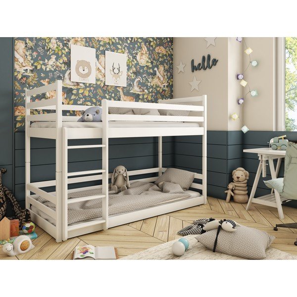 Balta divstāvu gulta no priedes koka bērniem 90x190 cm Mini – Lano Meble-image-1