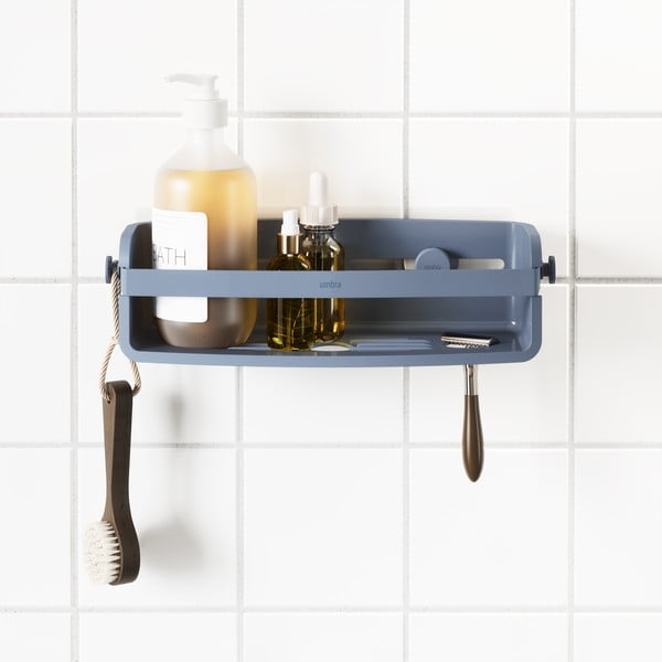 Zils pārstrādātas plastmasas vannas istabas plaukts ar uzstādīšanu bez urbšanas Flex – Umbra-image-2