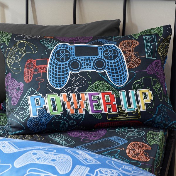 Melna vienguļamā bērnu gultas veļa 135x200 cm Power Up Gamer – Catherine Lansfield-image-4