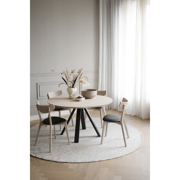 Dabīga toņa apaļš ēdamgalds ar ozola masīvkoka galda virsmu ø 130 cm Carradale – Rowico-image-4