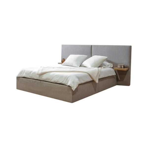 Gaiši pelēka polsterēta divvietīga gulta ar veļas kasti ar redelēm 160x200 cm Blandine – Bobochic Paris