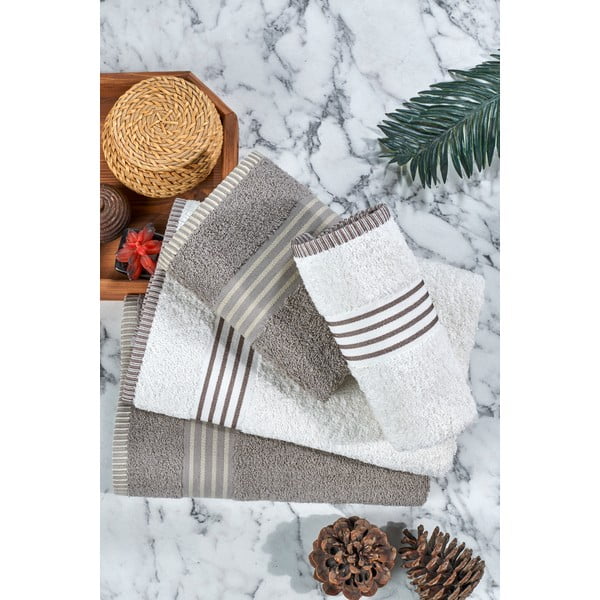 Krēmkrāsas/pelēkbrūni kokvilnas dvieļu komplekts (4 gab.) – Mila Home-image-4