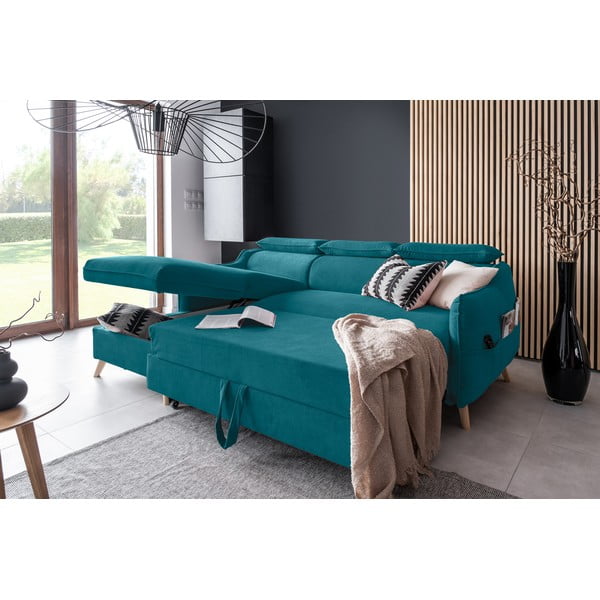 Tirkīzzils samta salokāms stūra dīvāns (ar kreiso stūri) Sweet Harmony – Miuform-image-4